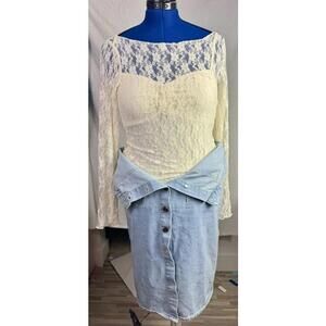 Rewind Lace Long Sleeve Top Cream Sheer Floral Blouse Romantic Coquette Y2K | L